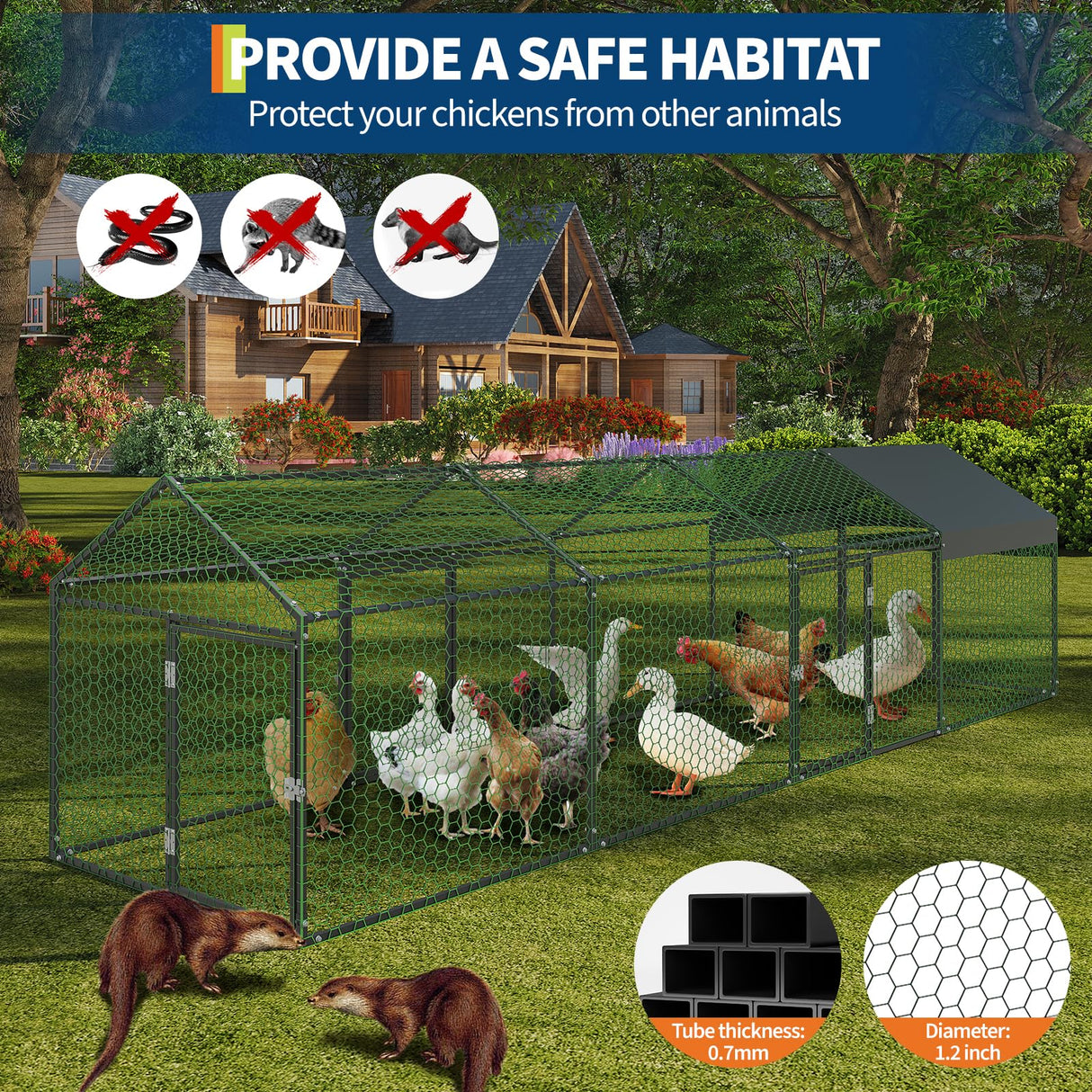 Garvee Large Metal Chicken Coop, Chicken Runs for Yard with Waterproof and Anti-UV Cover, Portable Chicken coop for Outdoor Chicken Rabbit Duck, Black, 160"×40"×40" Garvee