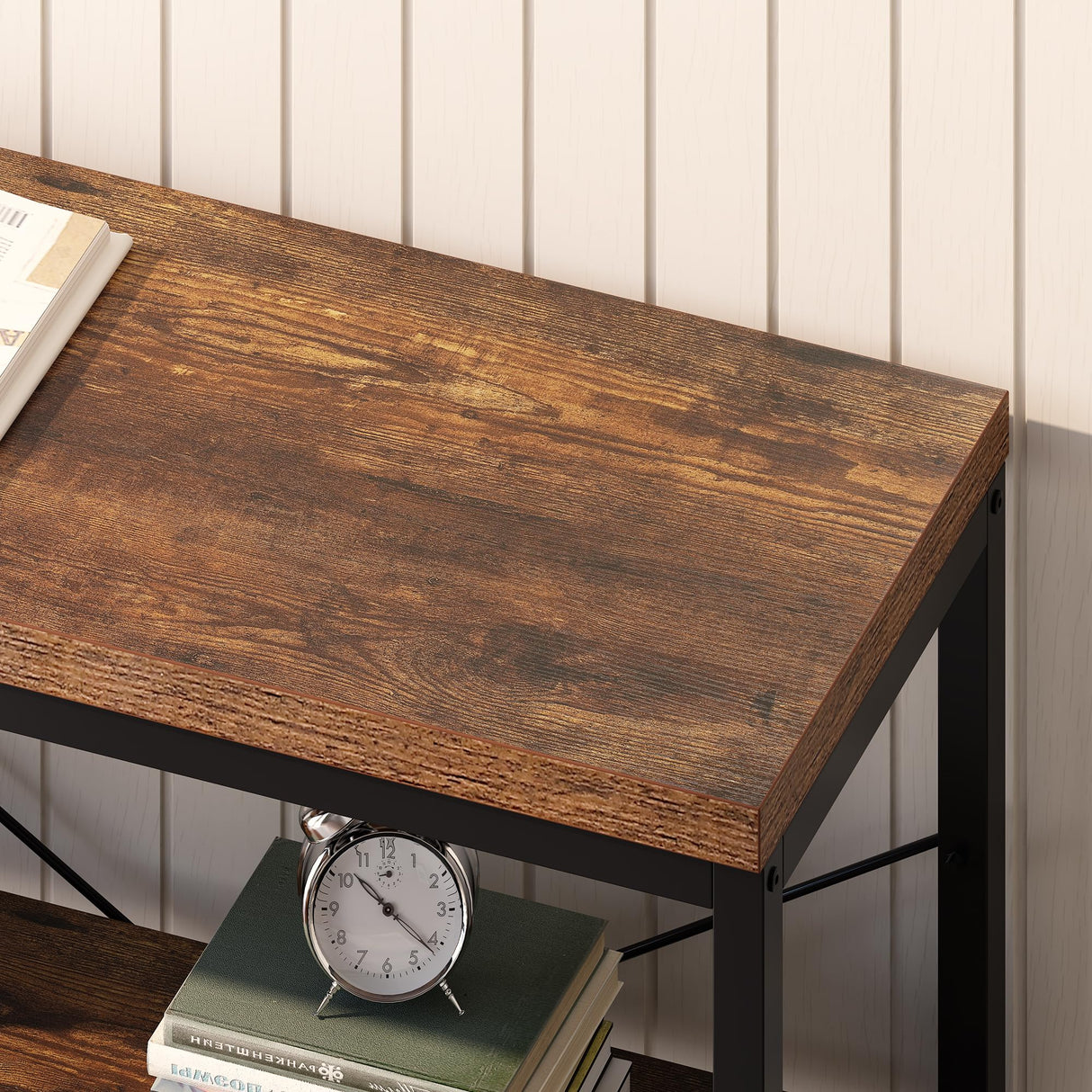 Semoic 3-Tier Industrial Bookshelf, Wide Wood Horizontal Bookcase, Open Large Book Shelf with Metal Frame, Display Rack Shelving Unit, Storage Organizer for Living Room, Bedroom & Study, Brown Semoic