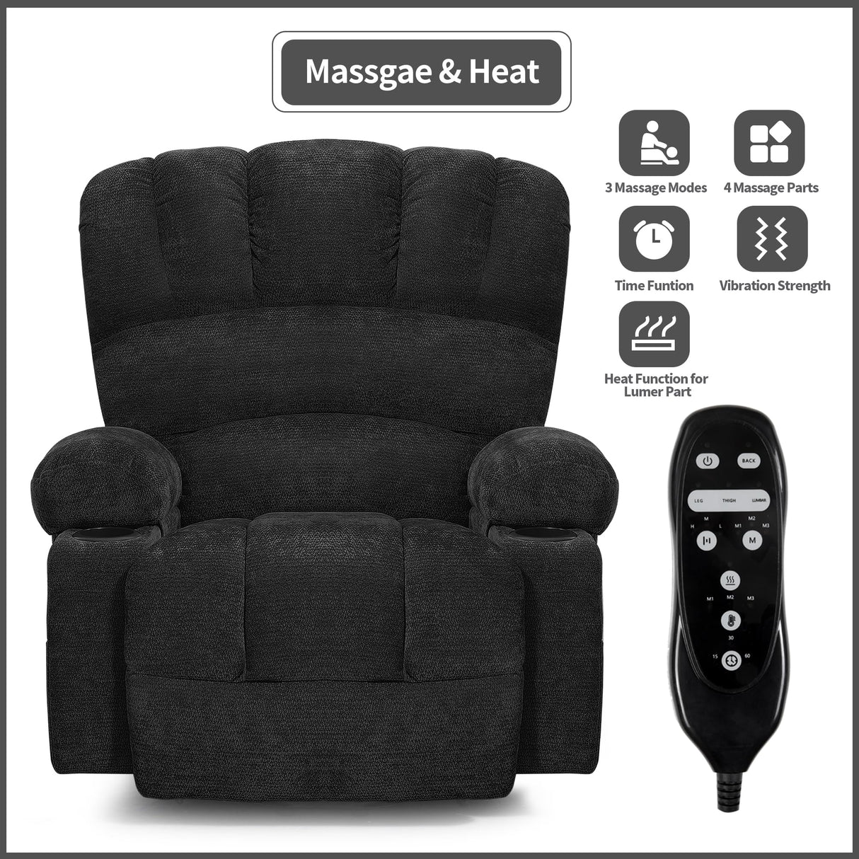 DURASPACE Power Lift Recliner Chair Massage Recliners with Heat, Shell Backrest Lift Chair Recliners for Elderly(Dark Gray) DURASPACE