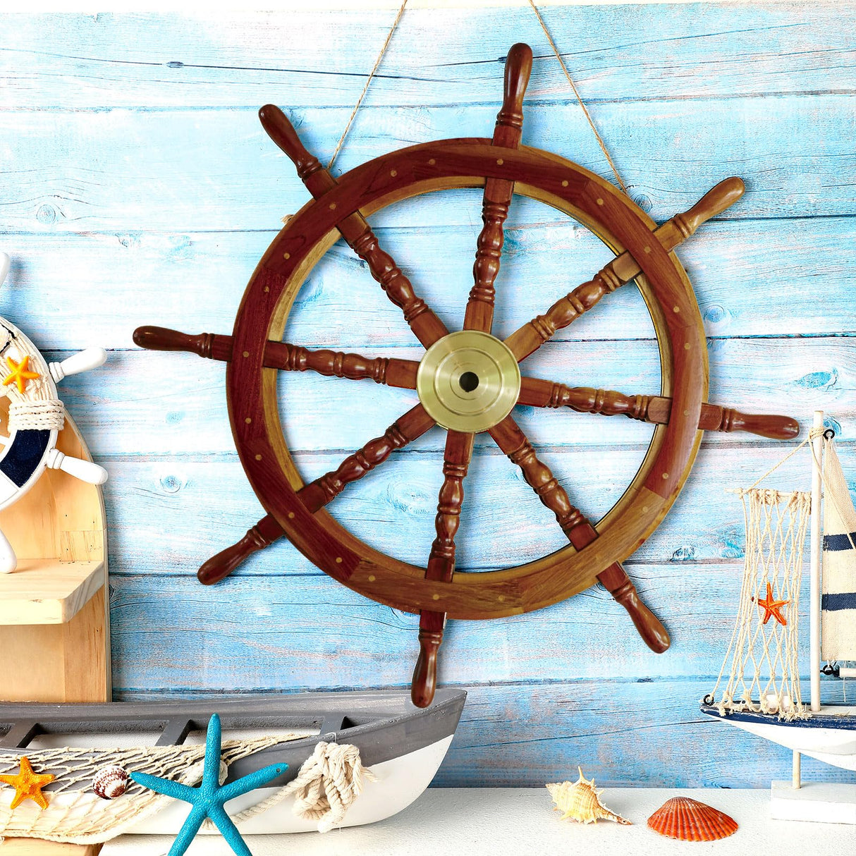 Tatuo 2 Pcs Ship Wheel Wall Decor Pirate Decorations Thin Flat Wooden Nautical Wall Art 2D Wood Beach Boat Cruise Ship Steering Wheel for Home Bedroom Decor(18 Inch) Tatuo