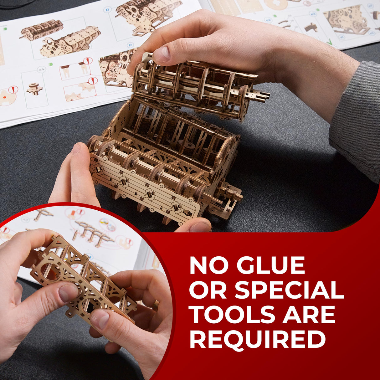 UGEARS V8 Engine Model Kit - Advanced 3D Wooden Puzzles for Adults - DIY Kits Gifts for Engineers - 3D Puzzle Model Engine Kit for Adults for Father's Day, Birthdays, Christmas - 776 Pcs UGEARS