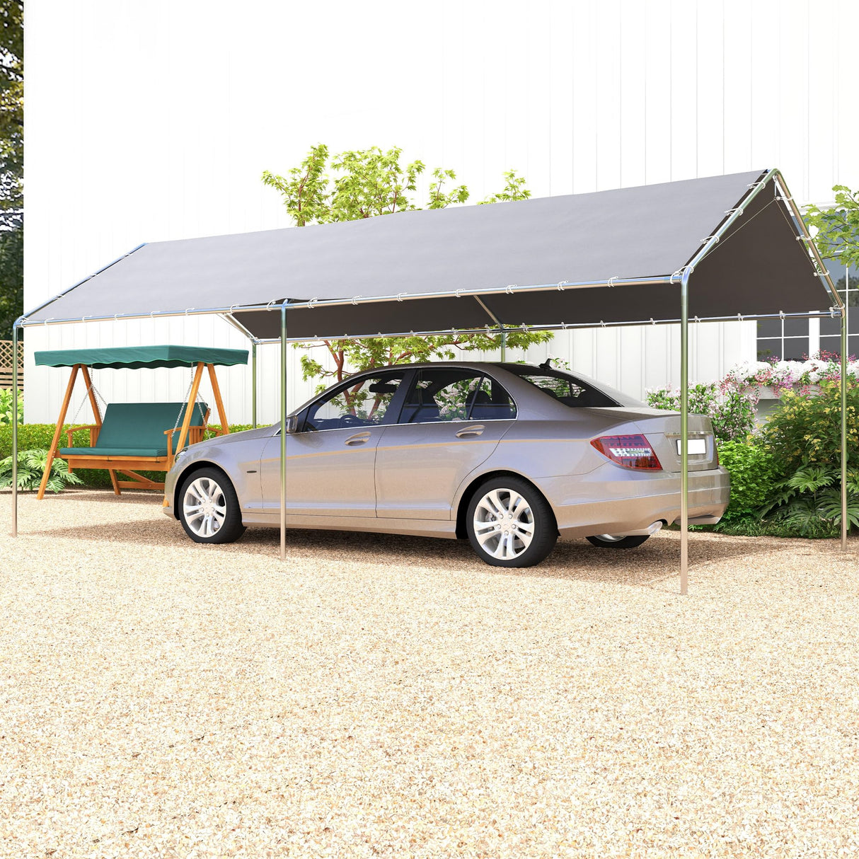 Outsunny 10'x20' Carport Heavy Duty Galvanized Car Canopy with Included Anchor Kit, 3 Reinforced Steel Cables, Grey Outsunny