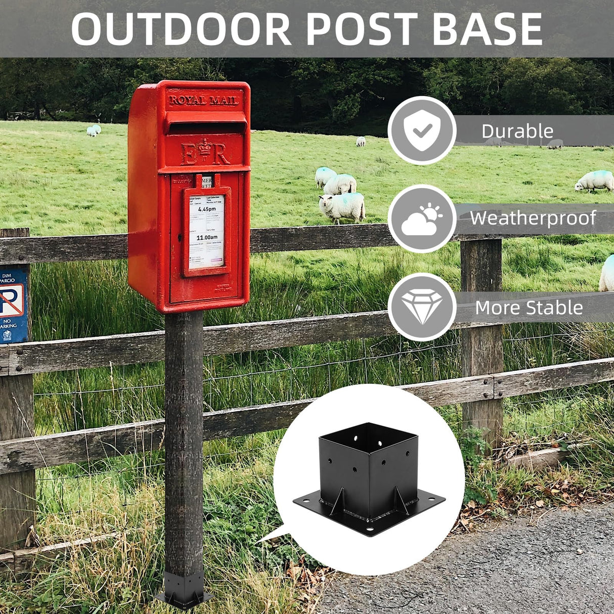 Rasugarlary 4x4 Post Base 6 PCS, Deck Post Anchor Base (Actual 3.6"x3.6") Black Powder Coated Post Bracket Wood Fence Pergola Brackets for Mailbox Railing Porch Rasugarlary