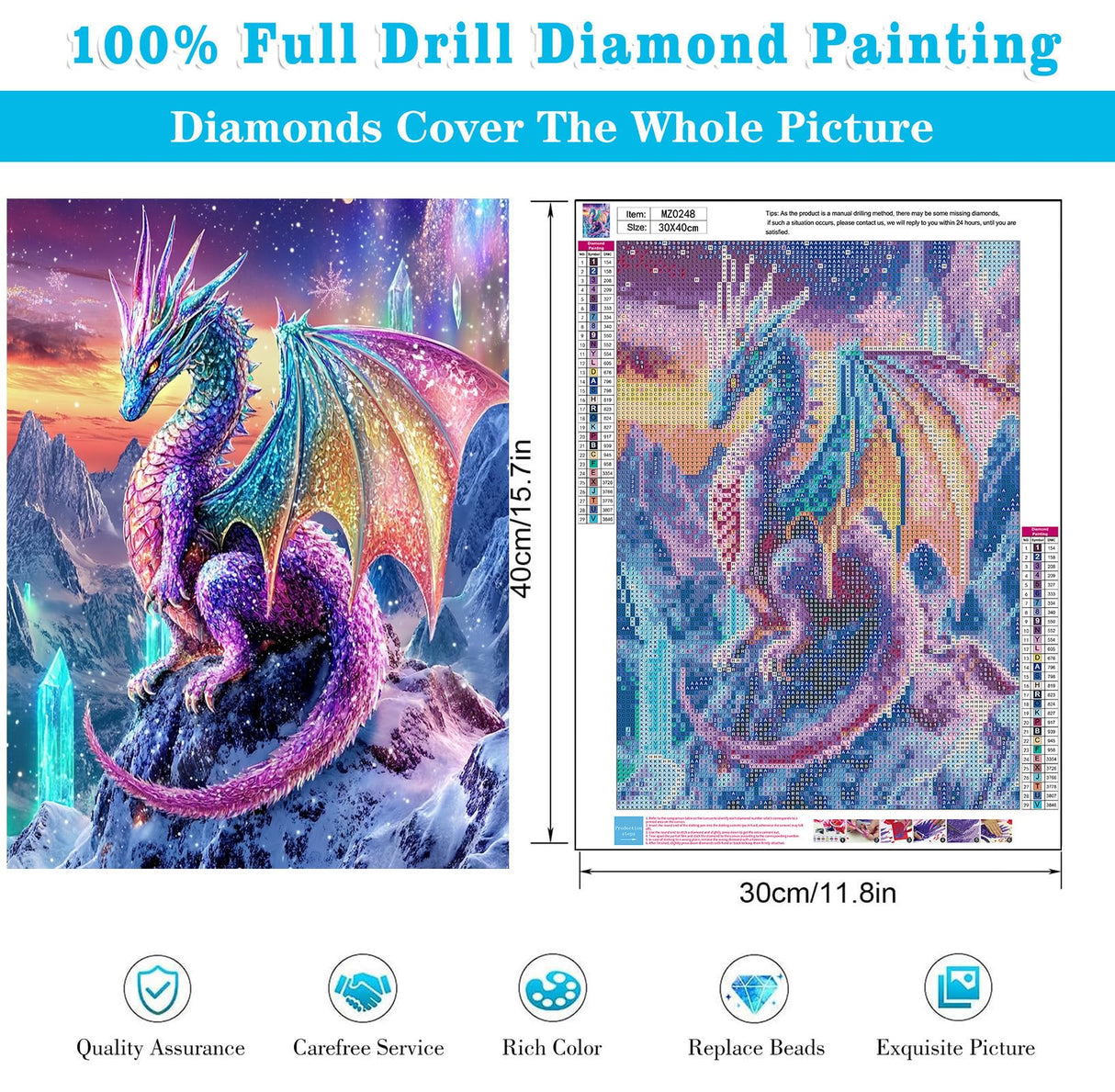 Meothan 5D Diamond Painting Kits for Adults Beginners Dragon Diamond Art Kits for Adoults DIY Full Round Paint with Diamond Art Dots Crystal Dragon Gem Art Painting Crafts Kits 11.8x15.7inch Meothan