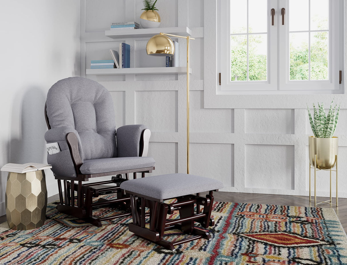 Storkcraft Premium Hoop Glider & Ottoman (Espresso/Gray Swirl) — GREENGUARD Gold Certified Nursery Glider, Solid Wood Craftsmanship, Smooth-Gliding Nursery Chair and Ottoman, Award-Winning Storkcraft