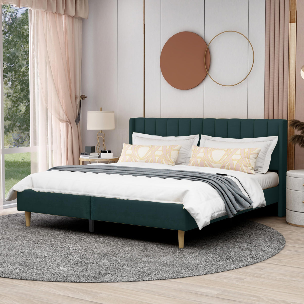 AGARTT Upholstered Platform Bed Frame King Size with Headboard and Footboard/Wooden Slats Support/No Box Spring Needed/Easy Assembly,Green Velvet AGARTT