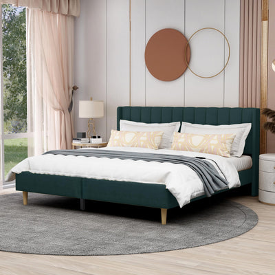 AGARTT Upholstered Platform Bed Frame King Size with Headboard and Footboard/Wooden Slats Support/No Box Spring Needed/Easy Assembly,Green Velvet