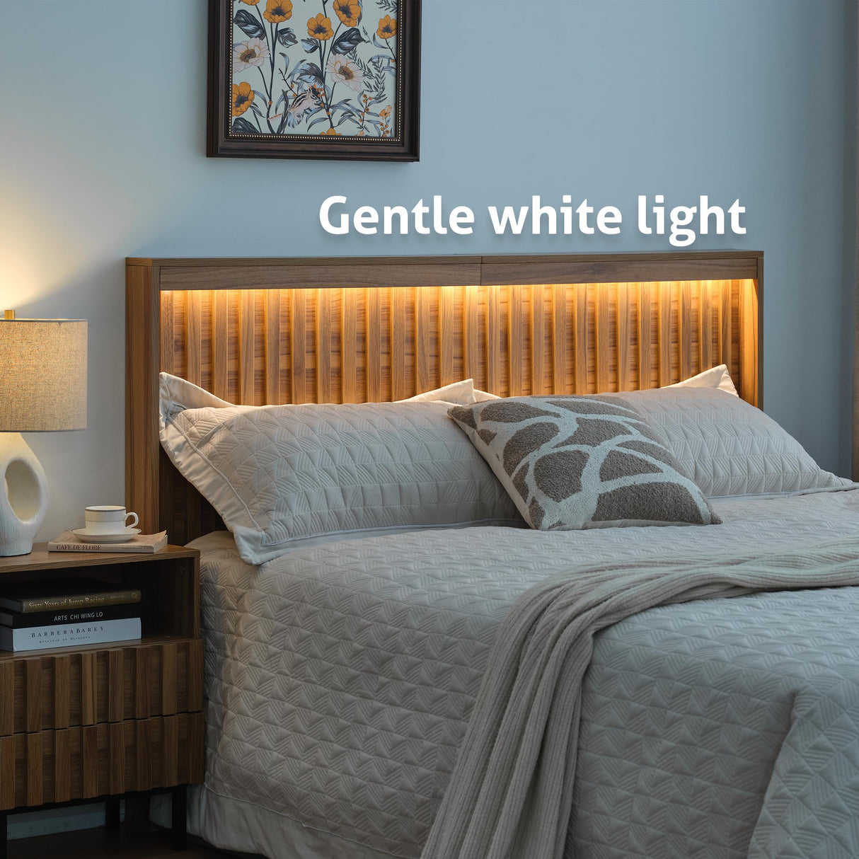 UEV Headboard with Light Elegant Wood Design, 81.5 Inch Wide Headboard Only, Modern Farmhouse, Fluted Panel, Wall Mounted, Wingback Headboard (Wooden,King) UEV