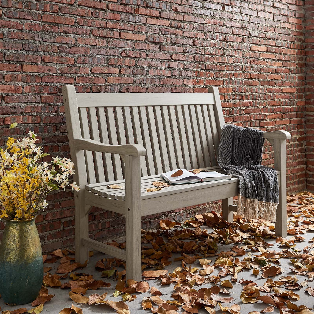 Psilvam Grey 2-Person All-Weather Poly Lumber Garden Bench Psilvam