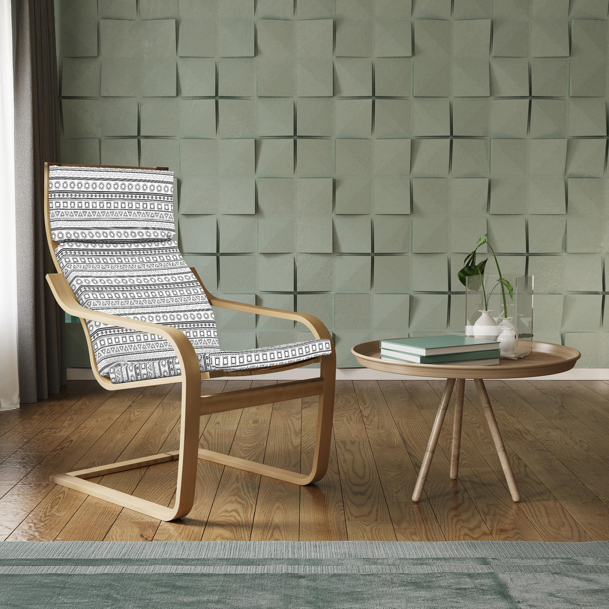 Ambesonne Prehistoric Armchair Pad and Slipcover, Borders Traditional Sun Triangles Squares Print, 1 Piece Soft Cushion Replacement with Removable Cover, Black White Ambesonne