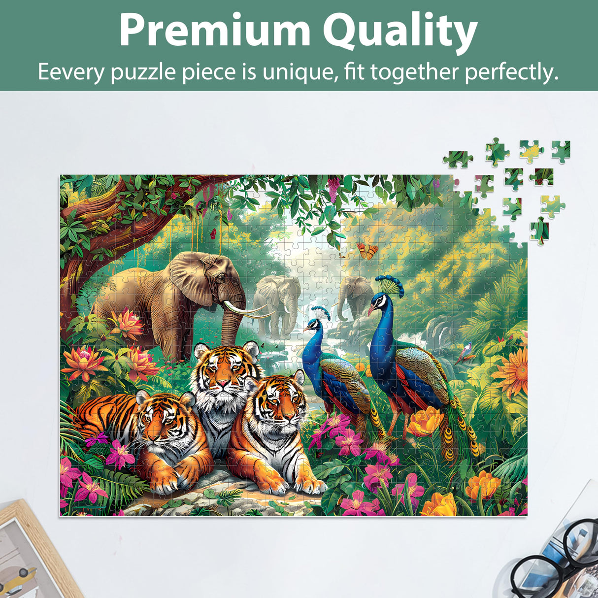 Jigsaw Puzzles for Adults 500 Pieces Puzzle Elephant Tiger Puzzle for Adults Children Elderly Puzzles Peacock Animal Puzzle 500, Home Decor Gift Family Game for Men Women Elders Seniors (20.5"x15") Jeacirio