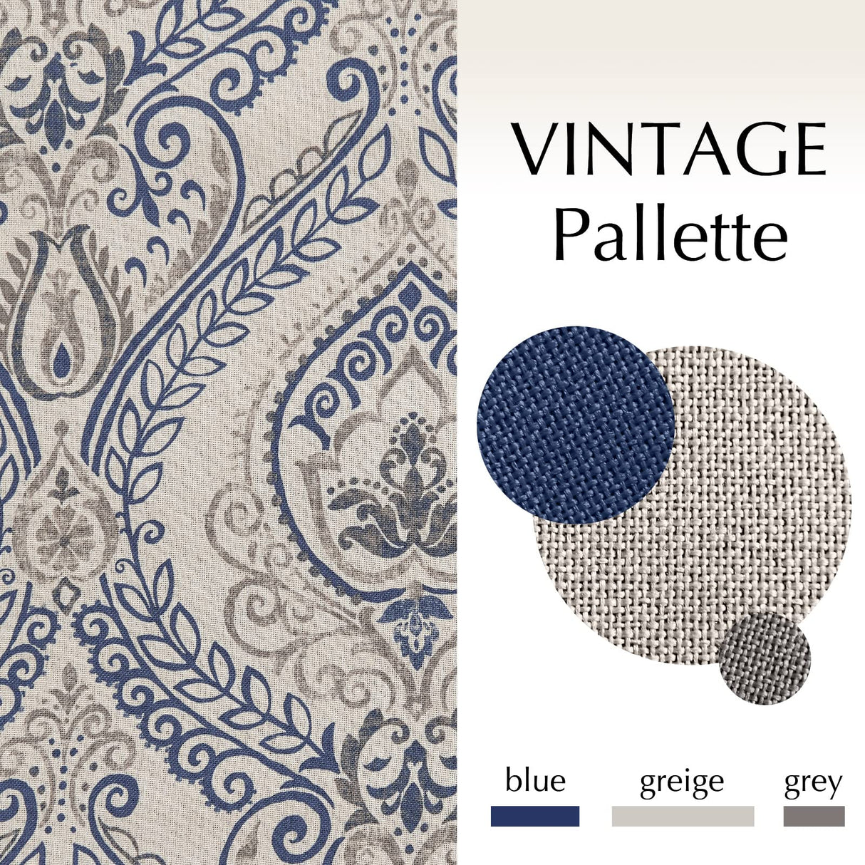 jinchan Linen Textured Curtains for Living Room Darkening 108 Inches Long, Medallion Drapes for Bedroom, Damask Pattern Window Treatments Vintage Curtain Panels, Extra Long 2 Panels Blue on Greige jinchan