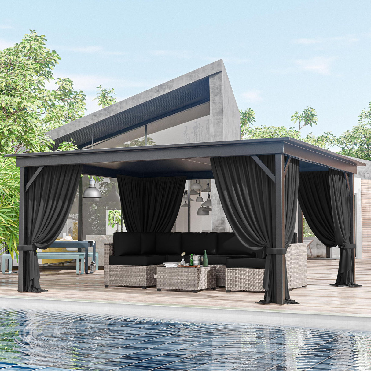 12'x14' Gazebo Curtains Outdoor Waterproof with Hanging Rings, 4-Panel Double Zipper Sidewalls Universal Replacement Privacy Curtain, Outdoor Gazebo Curtains for Patio, Backyard(Curtains Only) Snubbull