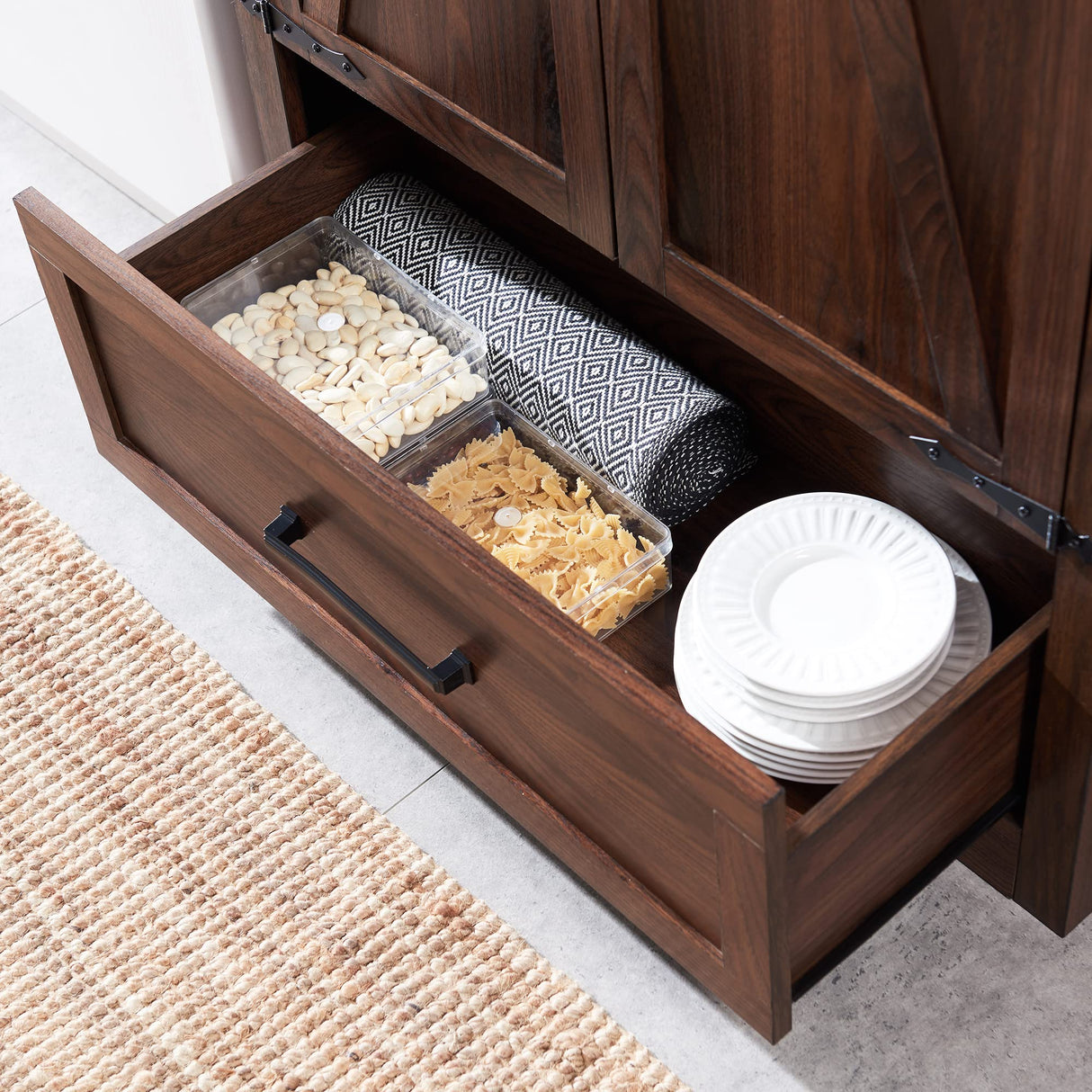 Farmhouse Style 72" Tall Storage Cabinet with Adjustable Shelves, Drawer & Barn Doors in Antique Brown JXQTLINGMU