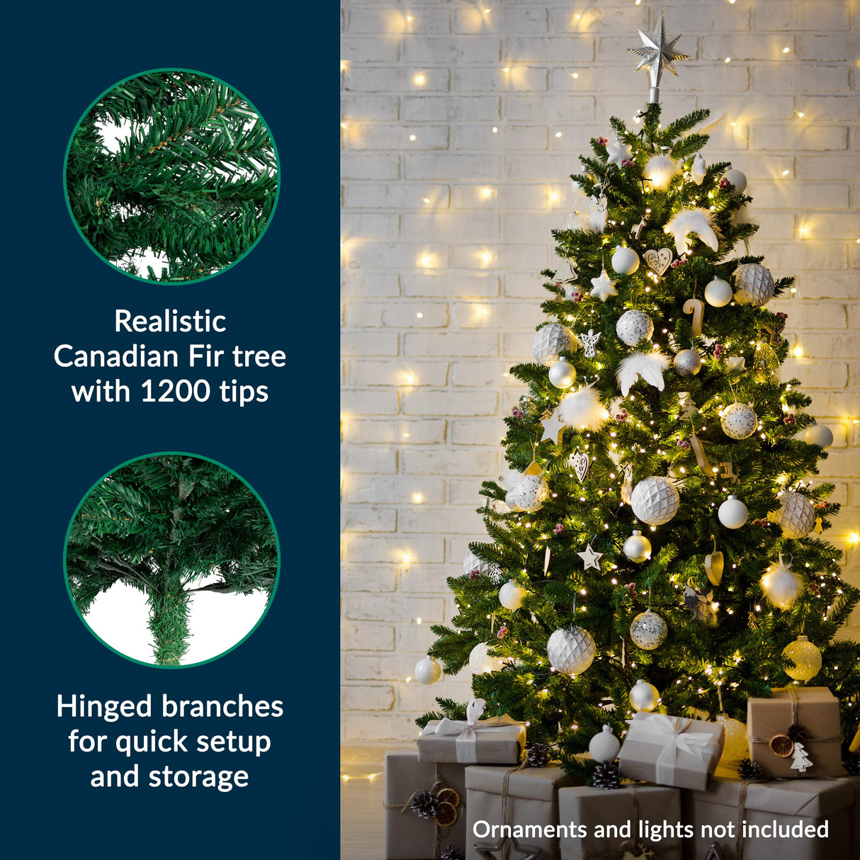 Premium 6Ft Christmas Tree with 1200 Tips for Fullness - Artificial Canadian Fir Full Bodied Christmas Tree 6ft with Metal Stand, Lightweight and Easy to Assemble PREXTEX