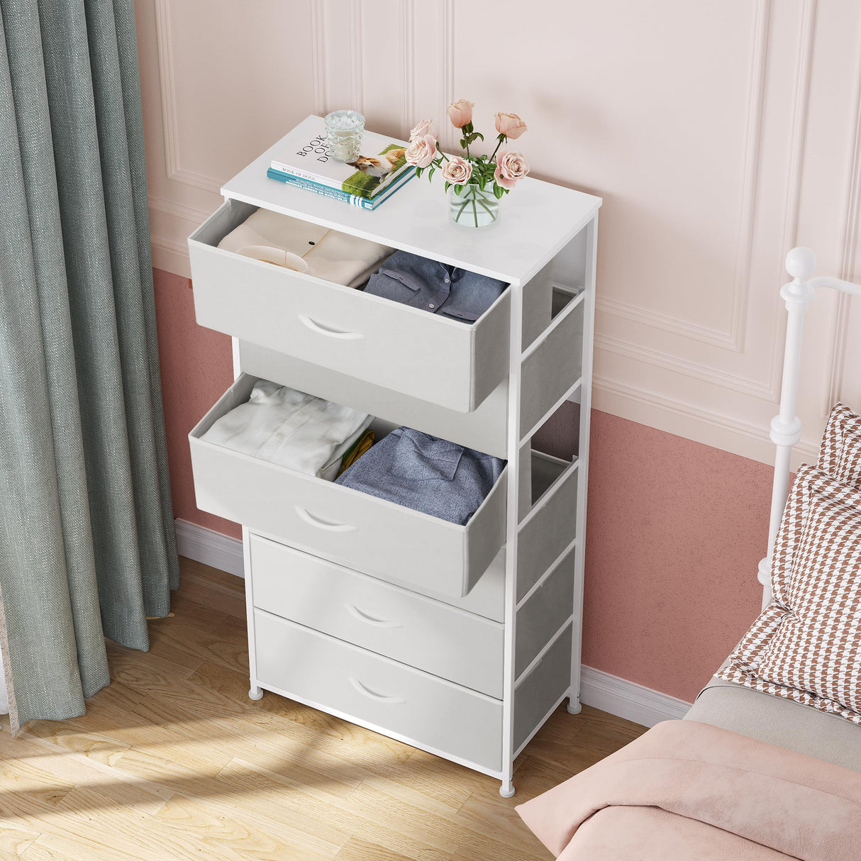 Crestlive Products Dresser for Bedroom with 6 Drawers, Tall Chest of Drawers, White Dressers Bedroom Furniture, Storage Organizer Unit with Bins for Closet, Hallway, Living Room, Entryway Crestlive Products