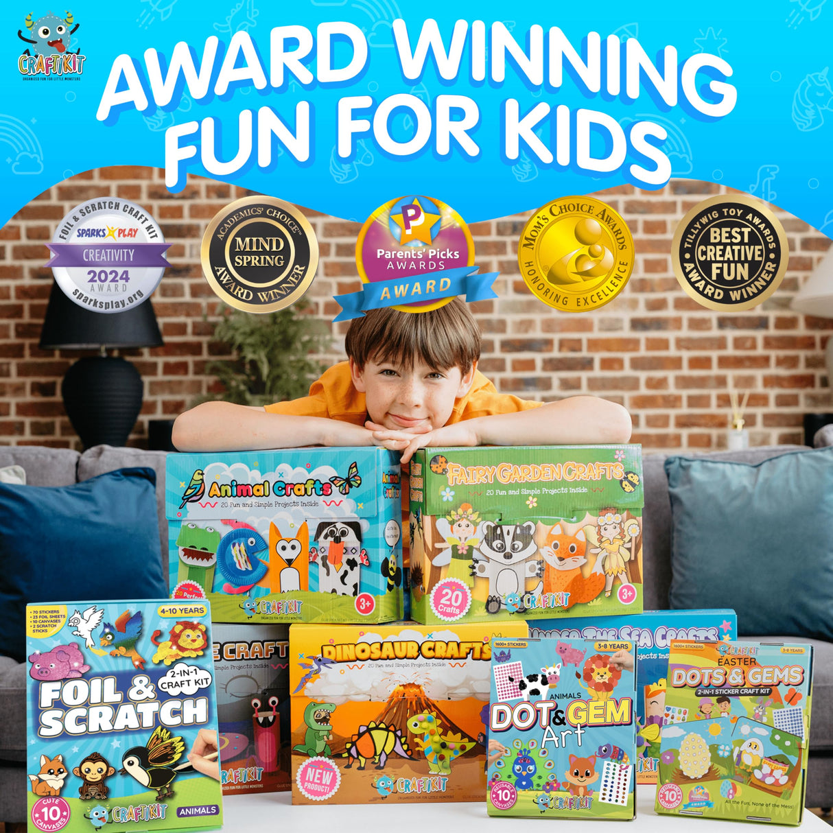 Craftikit ® Award-Winning Foil Art & Rainbow Scratch Art for Kids - 2-in-1 Arts and Crafts Kit for Kids Ages 4-10 - Animal Theme for Girls, Boys & Toddlers Ages 4, 5, 6, 7, 8, 9, 10 Craftikit