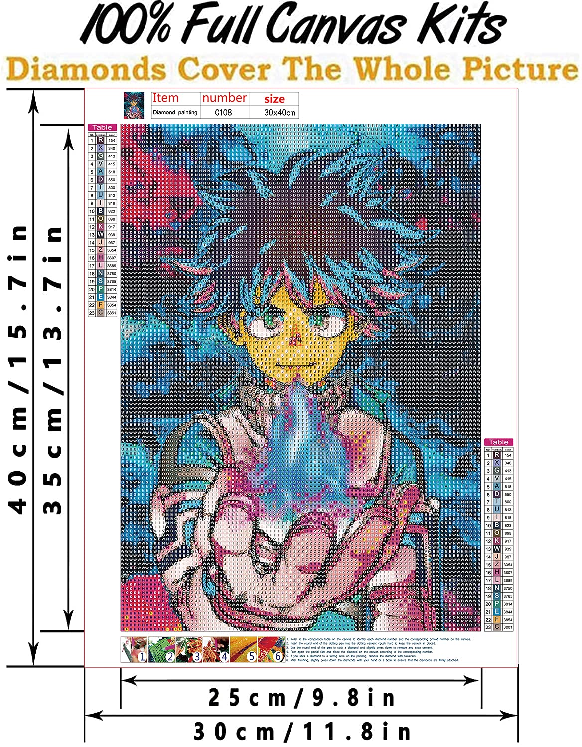 DIY 5D Diamond Painting Anime by Number Kits Full Drills for Adults, Cross Stitch Crystal Rhinestone Embroidery Pictures Arts Craft for Home Wall Decor Gift.(M-H-A-105-30X40) vodwml