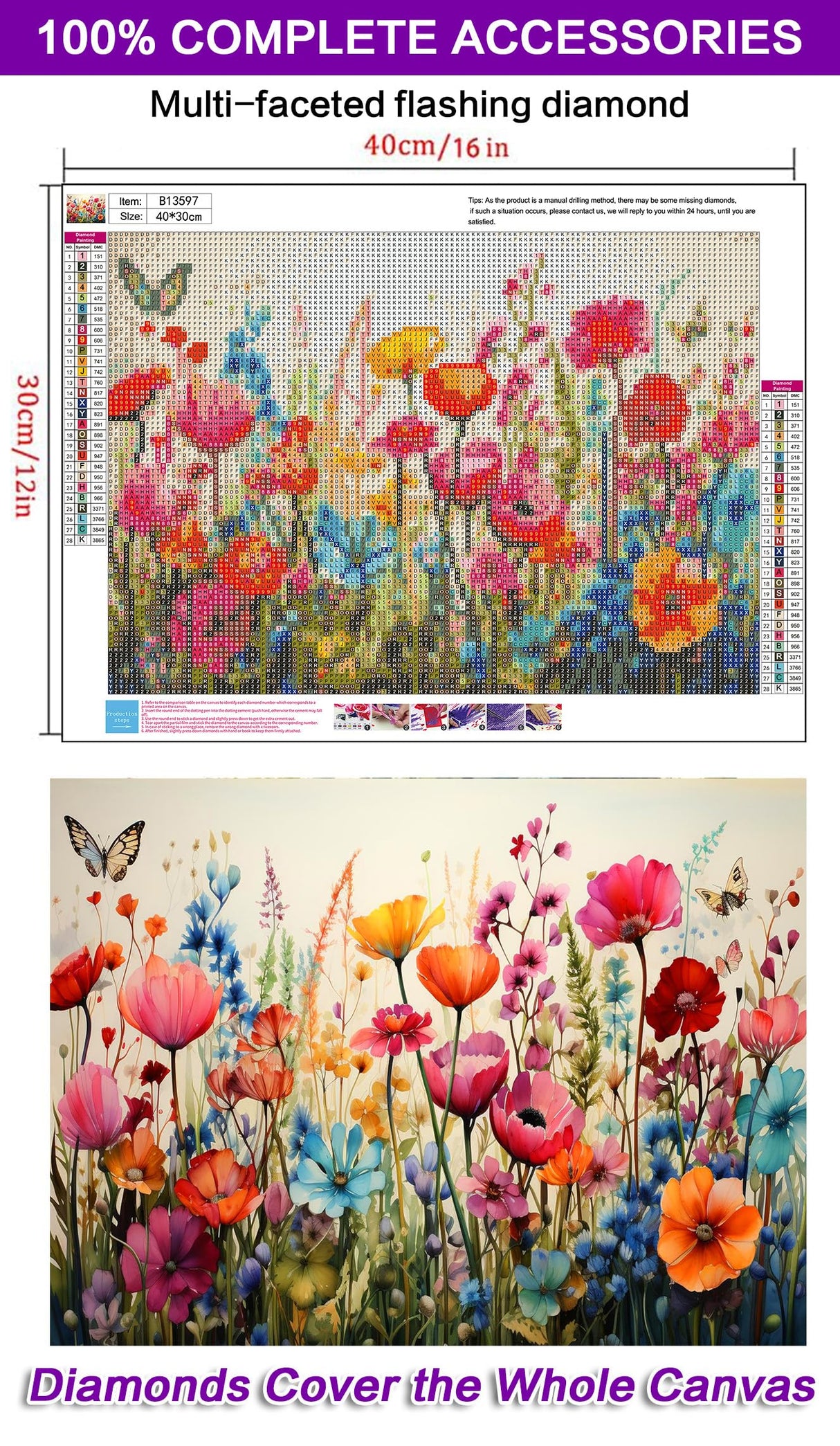 croshom Wild Flowers Diamond Art Painting for Adults-Flower DIY 5D Diamond Art Kits,Gem Art Kits for Gift Home Decor 12x16in croshom