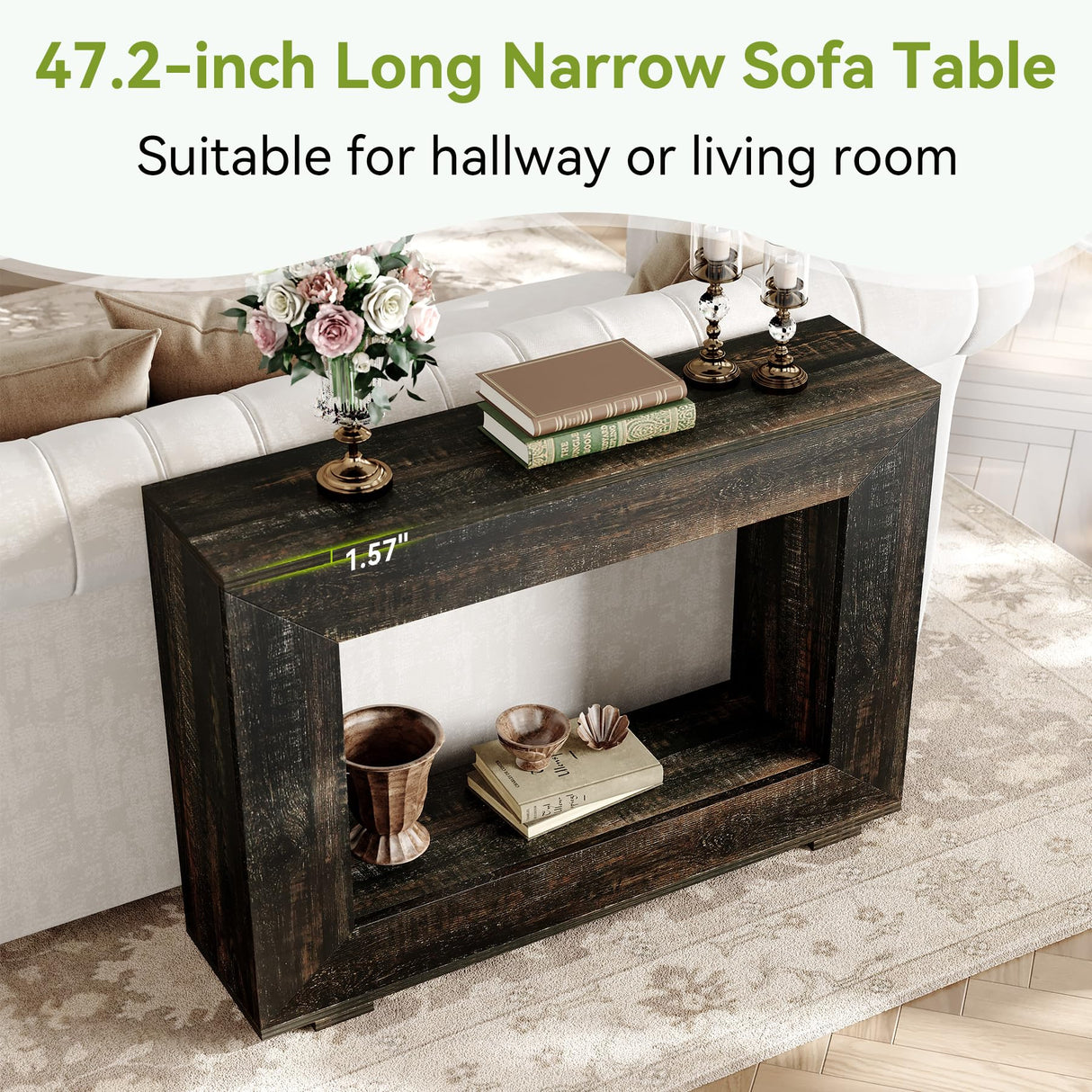 LITTLE TREE 47 Inches Console Table, Sofa Table with Storage, Modern Entryway Table for Hallway, Narrow Long Sofa Entryway Table for Living Room, Black LITTLE TREE