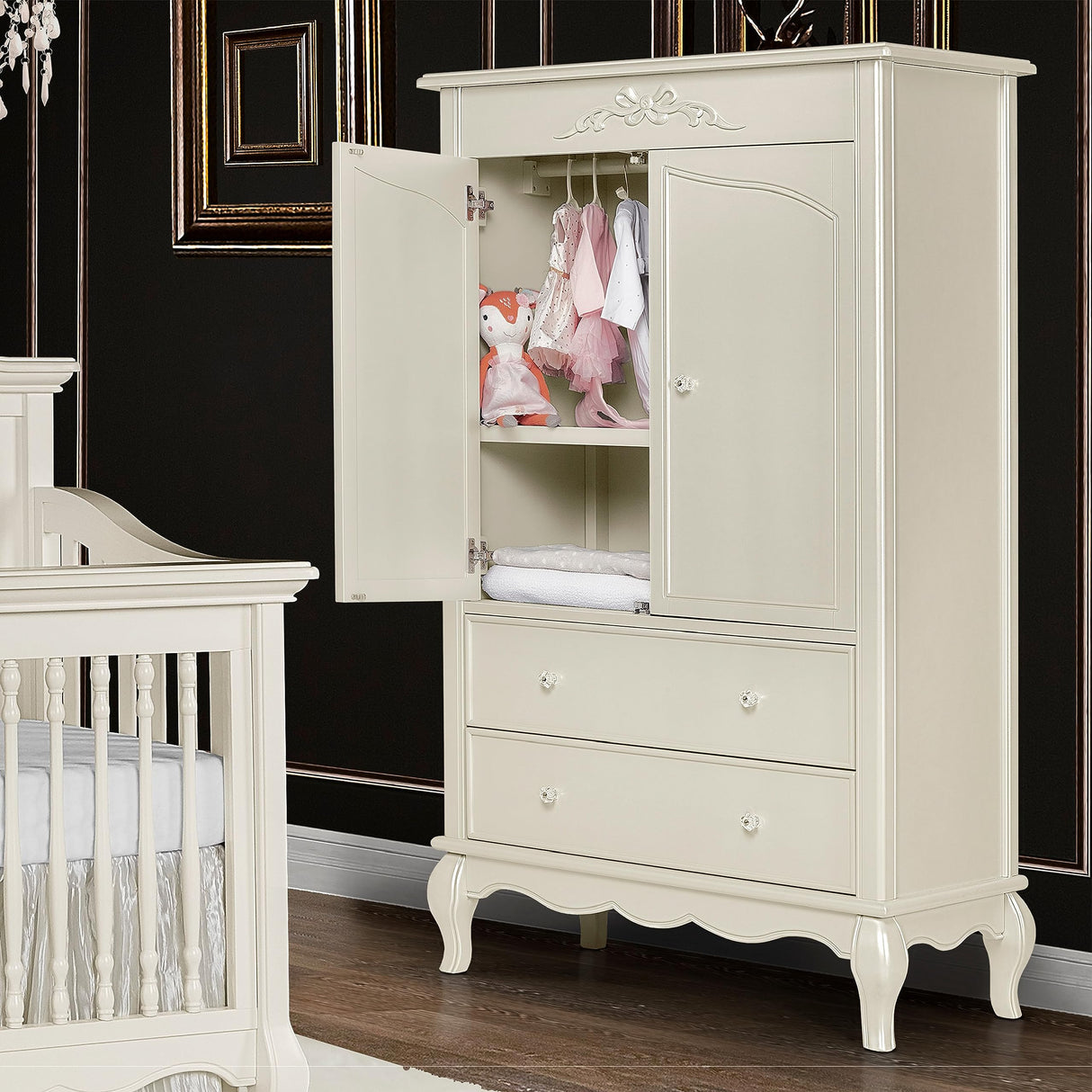 Evolur Aurora Armoire, 40x20.25x68 Inch (Pack of 1), Ivory Lace Evolur