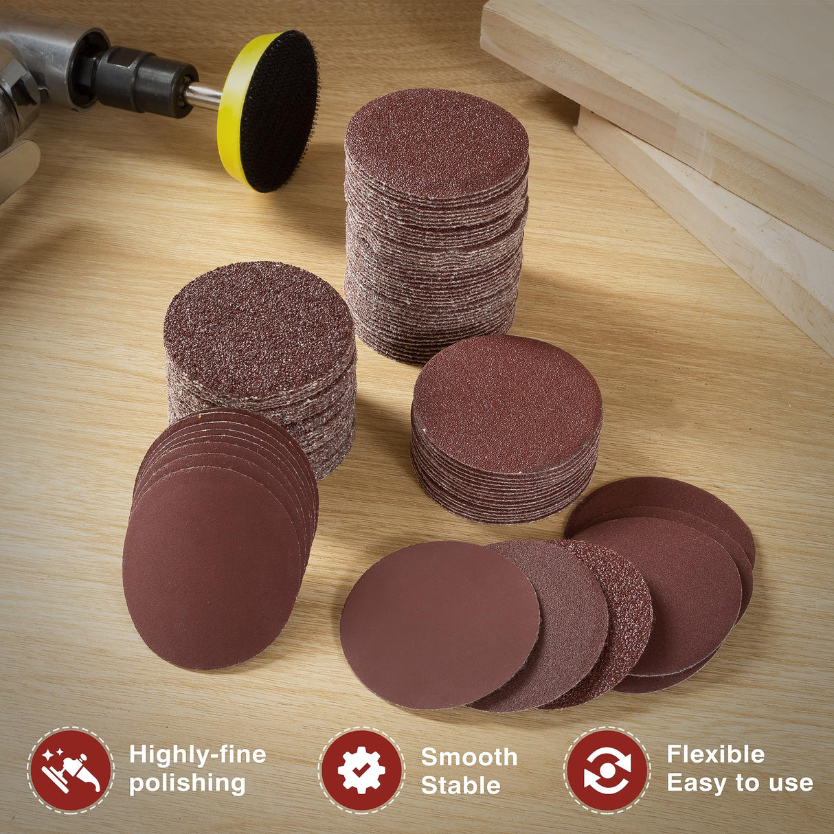 S SATC 100PCS 2 Inch Sanding Disc Hook and Loop Sandpaper 60 Grit Grinder Rotary Tools Attachment Aluminum Oxide Sanding Discs for Woodworking Wood Automotive Metal No-Hole S SATC
