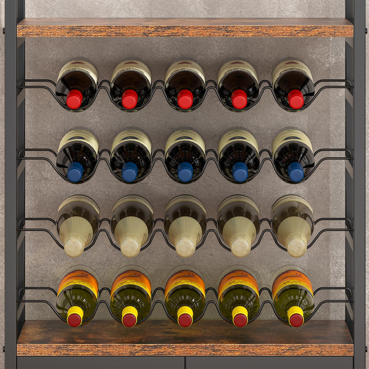 Bigbiglife Wine Rack Freestanding Floor with LED Lights, 4-Tier Industrial Wine Rack, Bar Cabinet for Liquor and Glasses, Wine Storage Cabinet for Living Room, Home Bar Bigbiglife