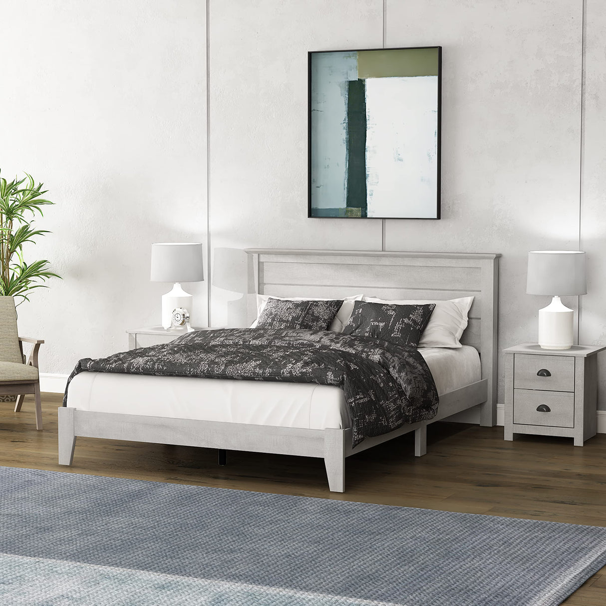 Galano Tiena Queen Bed Frame in Dusty Grey Oak - Sturdy Wood Platform with Slat Support, No Box Spring Required Galano