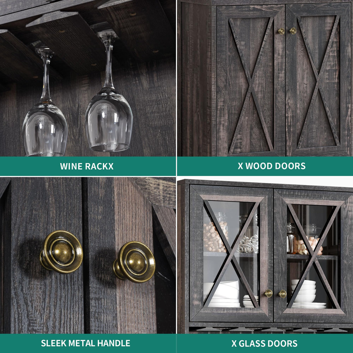 YITAHOME 67" Tall Wine Bar Cabinet for Liquor and Glasses, Farmhouse Freestanding Coffee Bar Cabinet with Glasses Racks & Storage Shelves W/Glass Doors for Living Dining Room, Hallway, Dark Rustic Oak YITAHOME