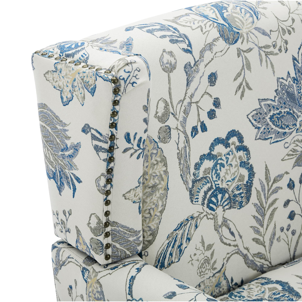 UIXE High Back Floral Accent Chairs Set of 2, Upholstered Armchair in Fabric, Retro Printed Wingback Arm Chair for Living Room, Nailhead Trim Single Sofa Bedroom Reading Seat - Plants Blue UIXE
