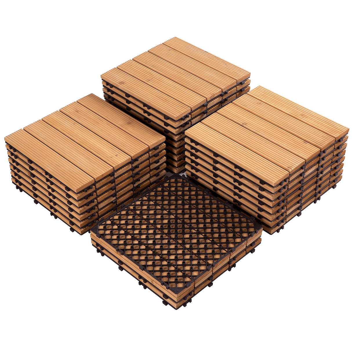 Topeakmart 27PCS Interlocking Wood Floors Patio Decking Tiles Hardwood Deck Tiles Outdoor Flooring for Garden 12 x 12in Natural Wood Topeakmart
