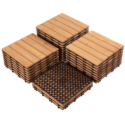 Topeakmart 27PCS Interlocking Wood Floors Patio Decking Tiles Hardwood Deck Tiles Outdoor Flooring for Garden 12 x 12in Natural Wood