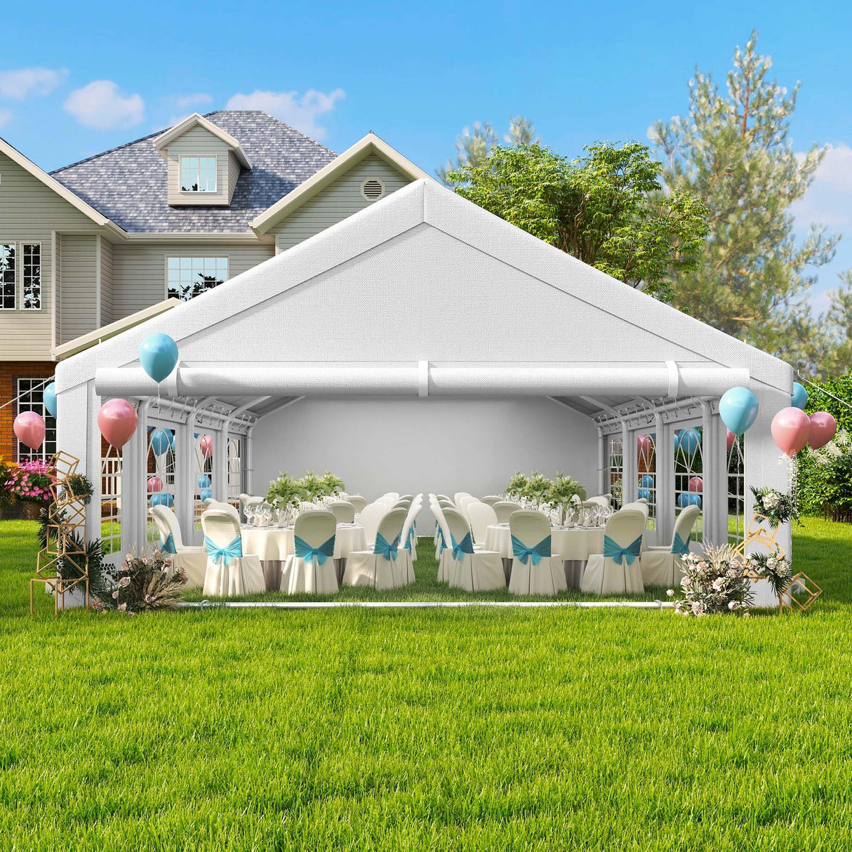 YITAHOME 20x30 ft Outdoor Heavy Duty Party Tent Wedding Event Shelters Upgraded Galvanized Canopy with Large White Roof, Removable PVC Sidewalls & 3 Storage Bags YITAHOME