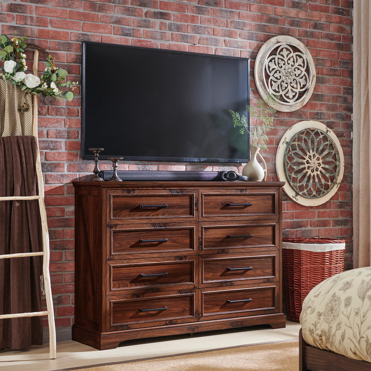 ACCOHOHO Farmhouse 8 Drawers Dresser Chests for Bedroom,52" Wide Wood Rustic Chest of Drawers with Metal Handle,Natural Texture,Drawer Organizer for Bedroom,Living Room,Hallway and Entryway,Brown ACCOHOHO