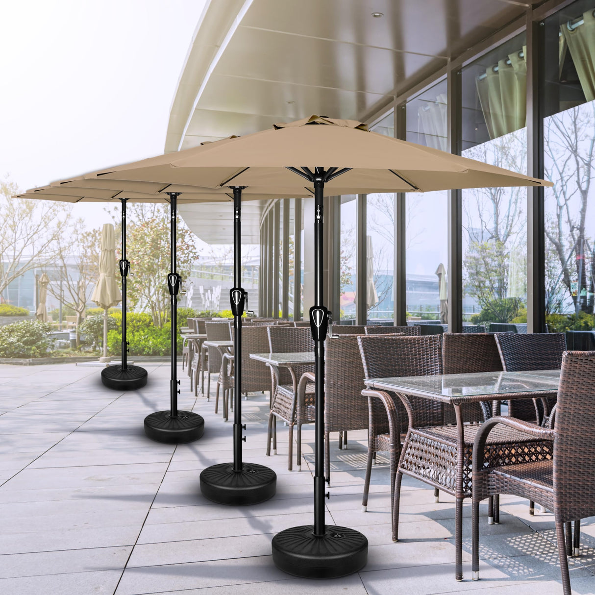 Simple Deluxe 7.5ft Patio Umbrella Outdoor Table Market Yard Umbrella with Push Button Tilt/Crank, 6 Sturdy Ribs for Garden, Deck, Backyard, Pool, Tan Simple Deluxe