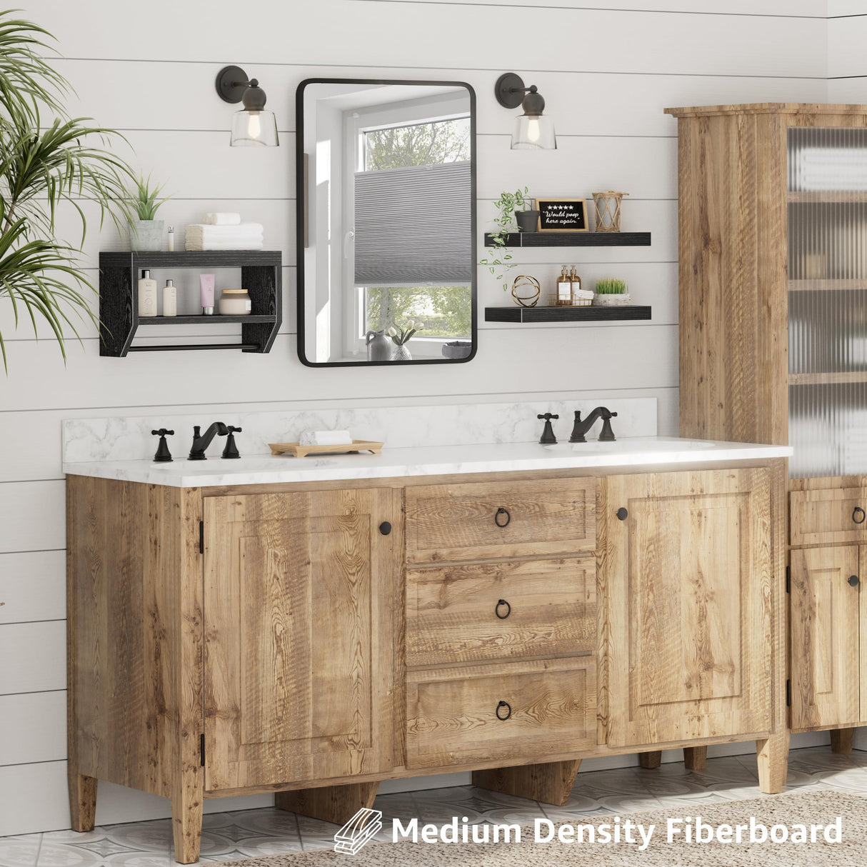 QEEIG Bathroom Floating Shelves for Wall - Shelf Over Toilet Paper Storage Farmhouse 16 inch Set of 3, Black (028-40B3) QEEIG