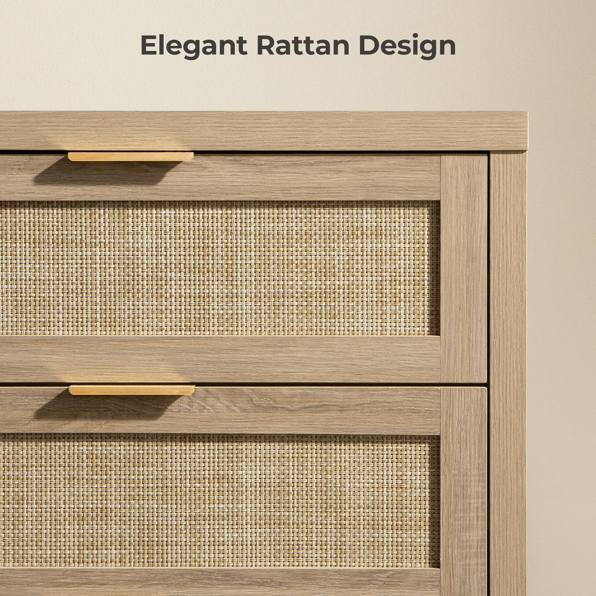 SICOTAS Rattan Dresser for Bedroom, 57" Wide 6 Drawer Dresser with Ample Storage, Dressers Large Chest of Drawers, Closet, Boho TV Stand for Bedroom (Reclaimed Light Oak, 1 Piece) SICOTAS