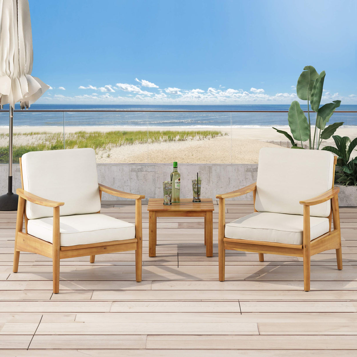 Christopher Knight Home Felix Outdoor Acacia Wood Club Chair (Set of 2), Teak Finish, Beige Christopher Knight Home