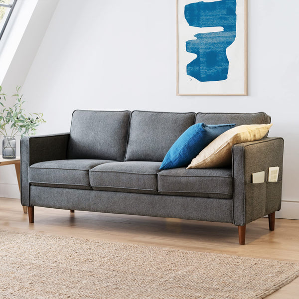 Mellow HANA Modern Linen Fabric Sofa Couch with Armrest Pockets, Dark ...