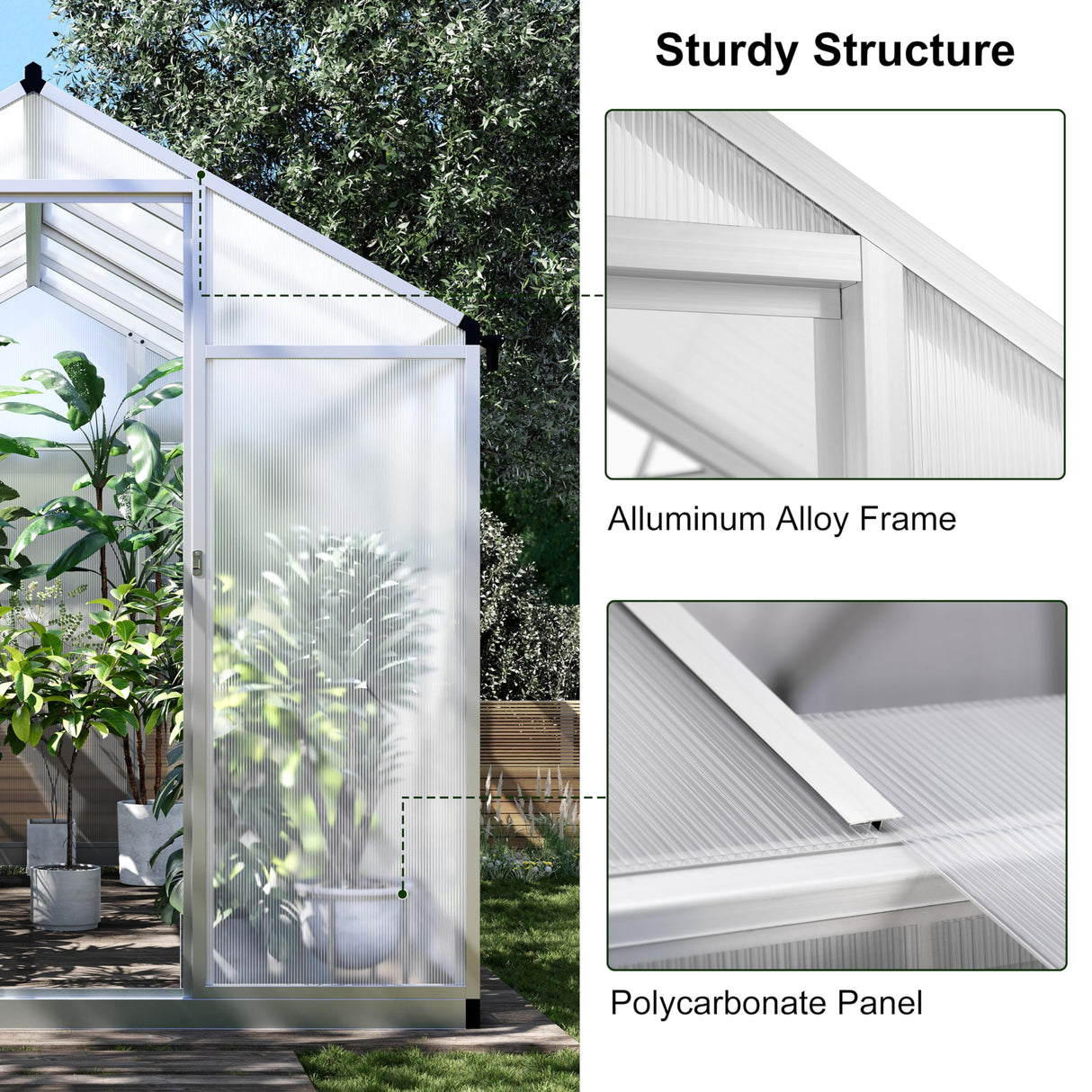 TROPOW 6.25 x 10 Ft Greenhouse for Outdoors with Quick Structure, Aluminum Alloy & Polycarbonate Green House with 24" x 23" Roof Windows Vent, Walk in Sunroom for Patio, Backyard, Garden,Silver TROPOW