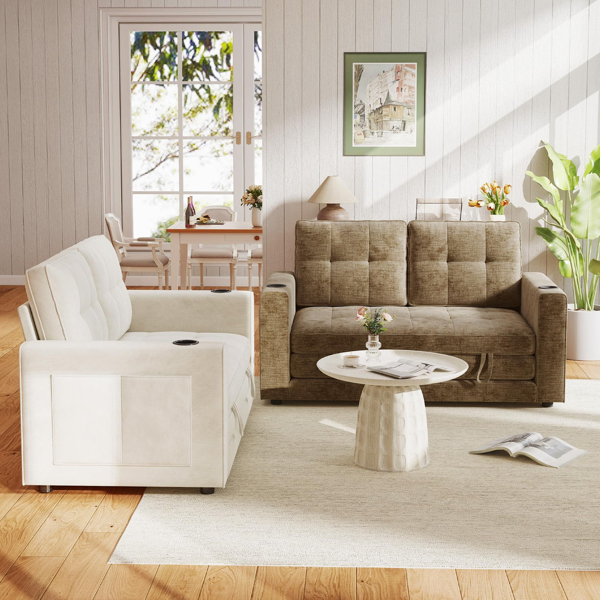 WorthFurni Convertible Sofa Bed, Folding Sofa Bed 2 in1 Pull Out Loveseat Sleeper Sofa, Floor Sofa Bed for Small Spaces Folding Couch Bed with Pillows for Living Room Bedroom - Brown WorthFurni