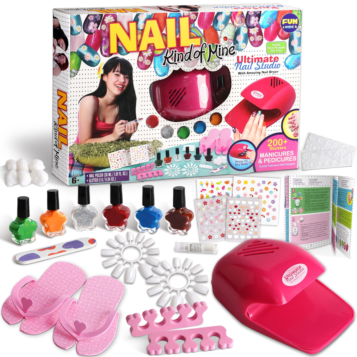 Kid Nail Art Kit for Girls, FunKidz Nail Studio Kits Size 17.91Wx12.4L with Peelable Nail Polish Nail Dryer Teens Makeup Mani Pedi Set Spa Party Gift FUN KIDZ