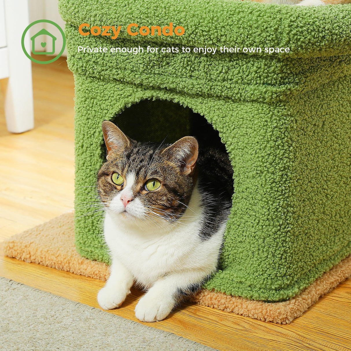 PEQULTI Cat Tree Cactus Cat Tower for Indoor Cats with Private Cozy Cat Condo, Natural Sisal Scratching Posts and Plush Pom-pom for Small Cats Green PEQULTI