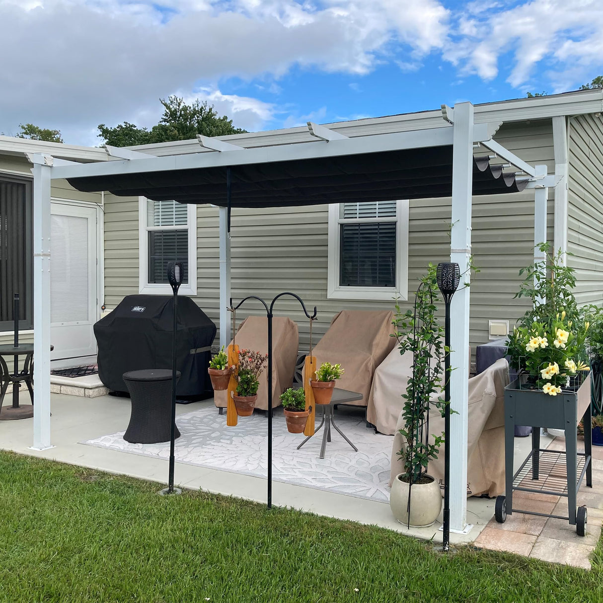 PURPLE LEAF Pergola 10' X 12' Outdoor Retractable Pergola with Sun Shade Canopy Cover White Patio Metal Shelter for Garden Porch Yard BBQ Beach Gazebo Grape Trellis Pergola, Navy Blue PURPLE LEAF