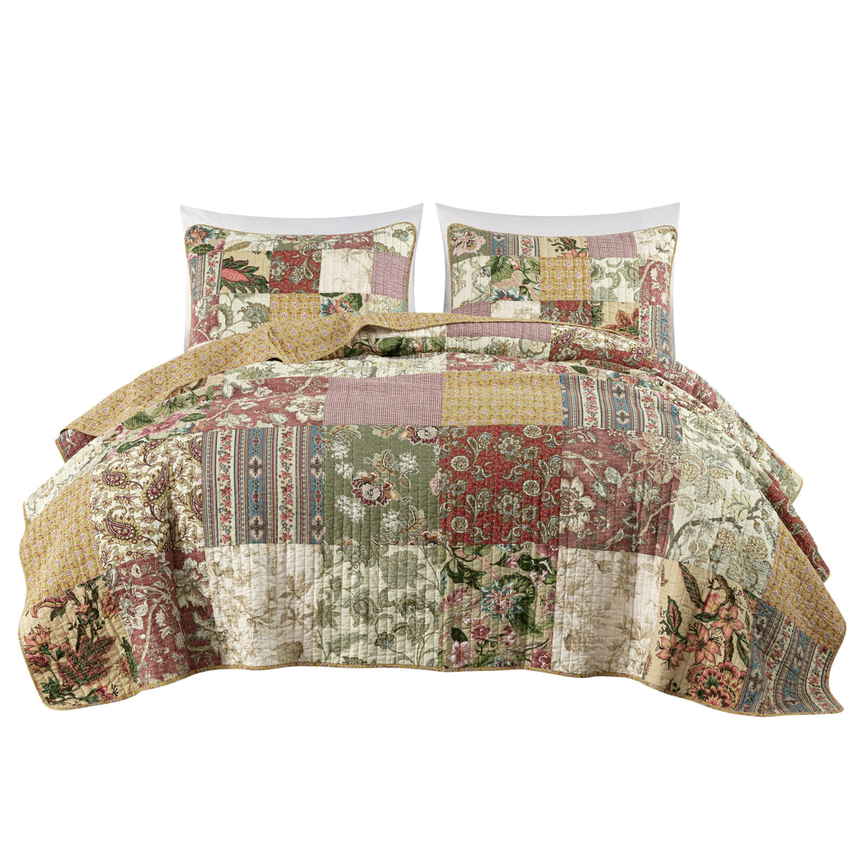 Chezmoi Collection Delaney 3-Piece Floral Patchwork Pre-Washed 100% Cotton Quilt Set, King Chezmoi Collection