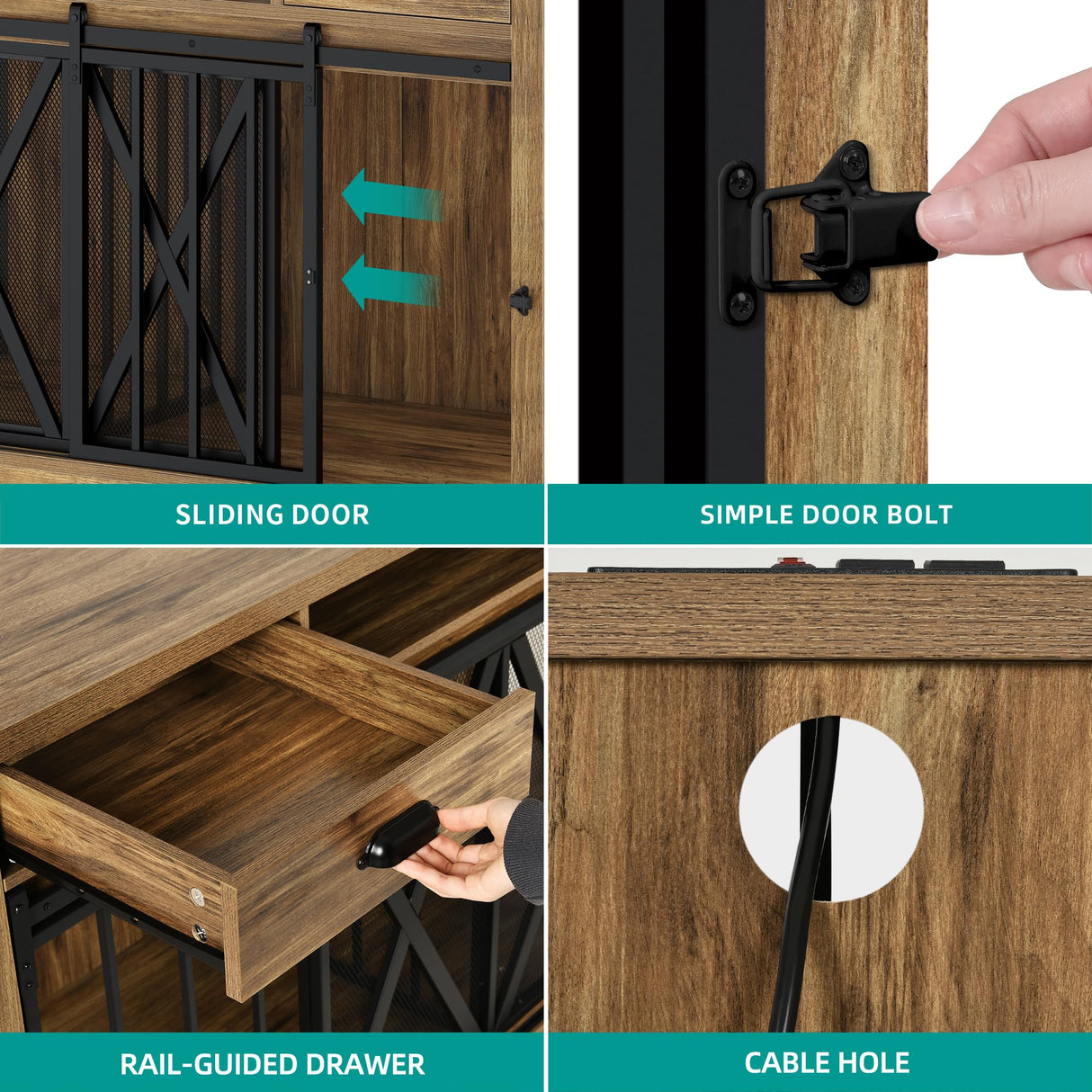 YITAHOME 63 Inch Double Dog Crate TV Stand with Charging Station, Heavy Duty Wooden Cage Furniture for 2 Dogs, Dog Kennel Indoor Furniture Double Sliding Barn Door Design Ideal for 2 Dogs, Oak YITAHOME