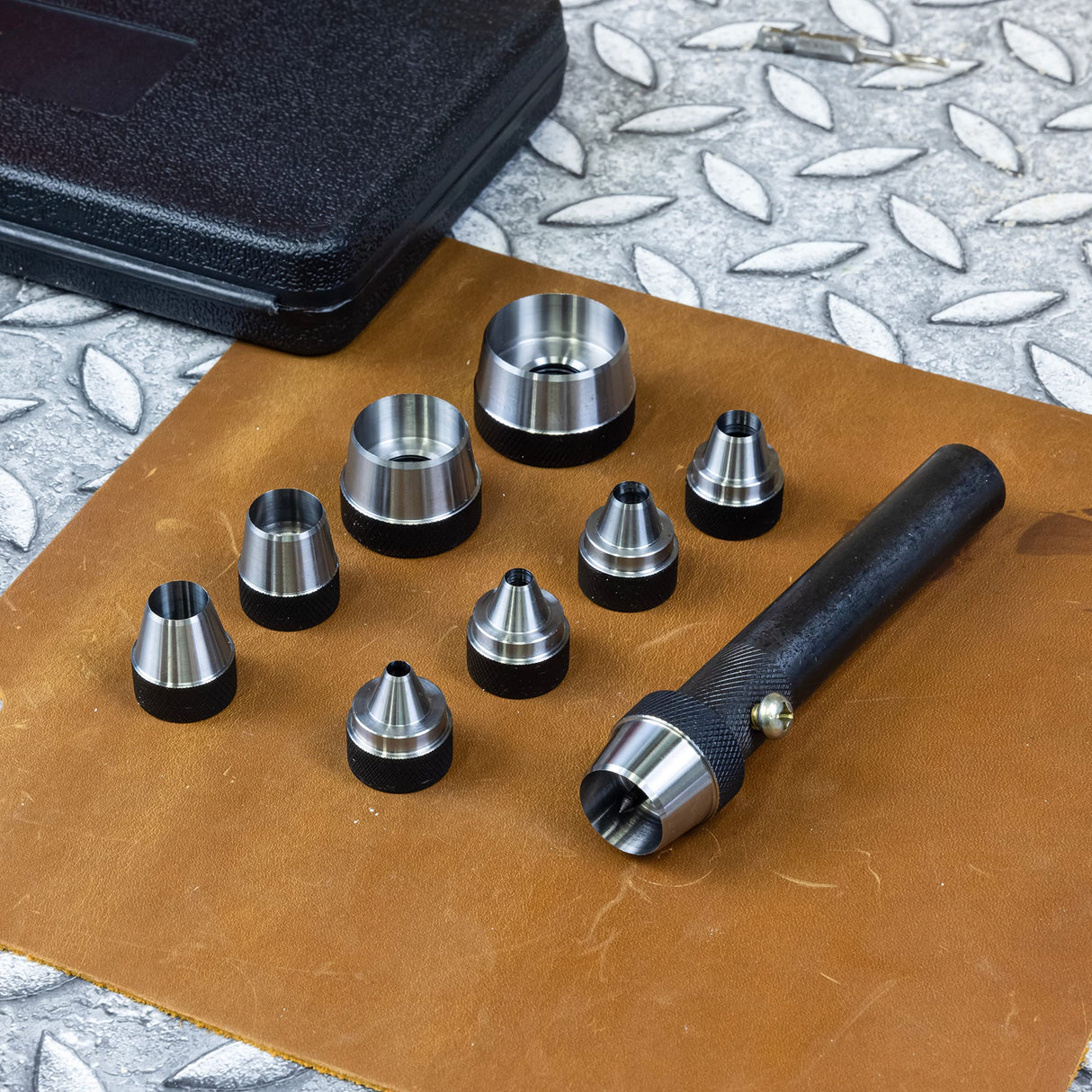 NEIKO 02614A Interchangeable Large Hollow Hole Punch Tool Set, 10 Piece, Gasket Maker, Heavy Duty Gasket Punch Set, Includes Hole Puncher Tool Carrying Case, Leather Punch Set NEIKO