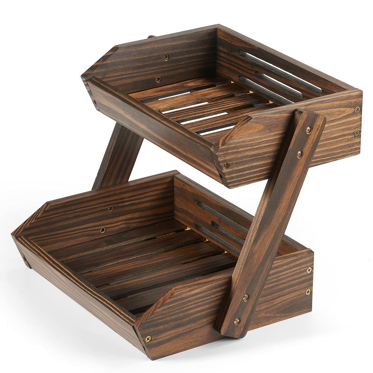 NAGAWOOD Large Capacity 2-Tier Wooden Fruit Basket, Durable Acacia Wood, 10.5" Tall, Spacious for Produce, Vegetables, Bread Storage and Home Kitchen Countertop NAGAWOOD