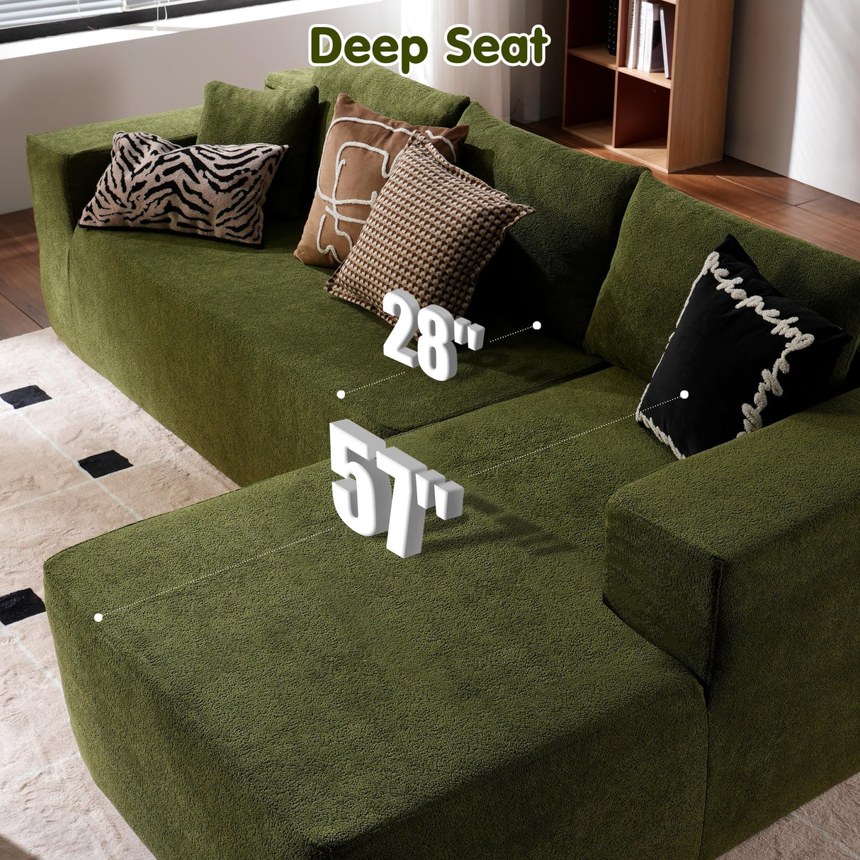 ovios 104" Cloud Sectional Couch with L-Shape Chaise,Modern Modular Sofa with Deep Seat, Upholstered Couches for Living Room Bedroom,No Assembly Required, Green (Cloud Velvet) ovios