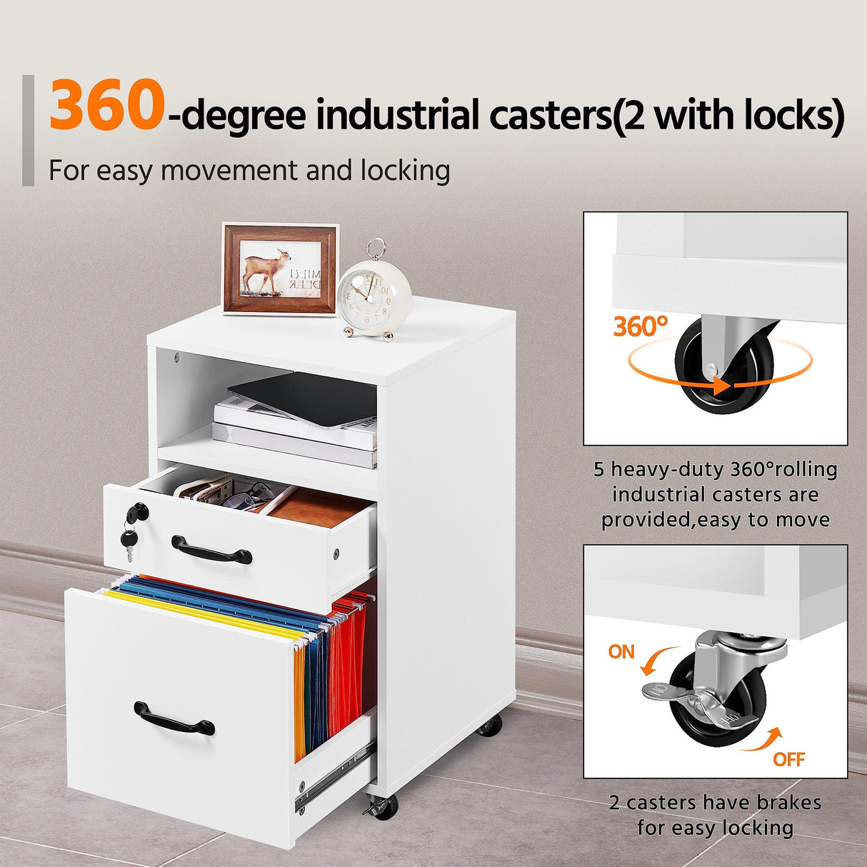 Yaheetech File Cabinet Vertical File Cabinets Mobile Letter Size File Storage Organizer Small Filing Cabinet Printer Stand for Home and Office White Yaheetech